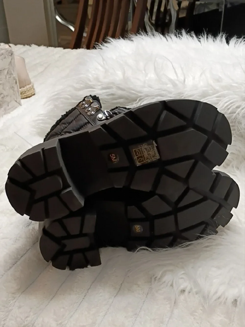 New Tory Burch Gressame Generation Black Quilted Faux-Fur Lug Sole Winter Boots